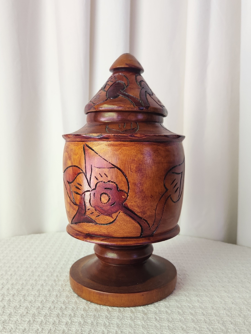 Handcrafted Wooden Decorative Storage Jar - Brown